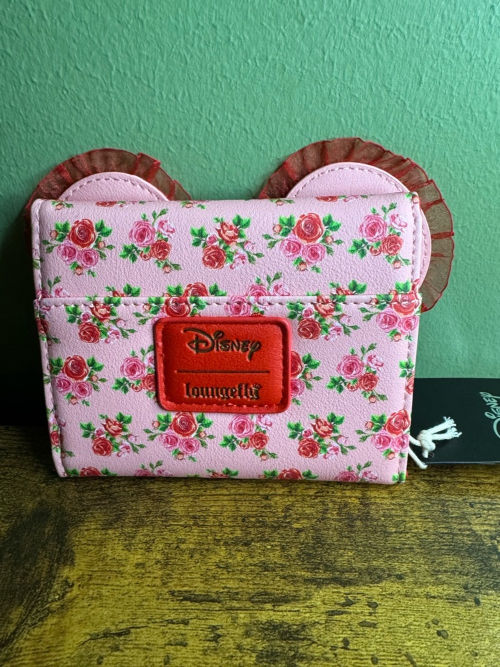 Loungefly Pink Floral Minnie Wallet with Red Bow Accent - Picture 2 of 4